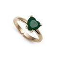 Detailed view of gold heart ring with green micro-paved zircon and adjustable band - Vintage Heart Cut