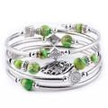 Bohemian multilayer wrap bracelet with green emperor stone beads and floral charms - Green Imperial Jasper Style