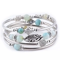 Bohemian multi-layer wrap bracelet with light blue beads and vintage silver floral charms - Premium Amazonite Style