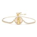 Golden adjustable bracelet with zircon religious medal and white shell inlay - Round Religious Figure