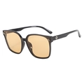 Modern square oversized sunglasses with black frame and yellow tinted lenses - Black Frame Light Tea Lens