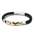 Pulsera de cuero trenzado para hombre en negro con detalles metálicos oro y plata - 21cm / Oro y Plata