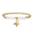 Bracciale di perline dorate 4mm con perle bianche e ciondolo a farfalla in zircone - Pendente Farfalla con Perla
