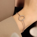 French style silver titanium steel chain bracelet with polished round circle for women - 15+5cm / Silver