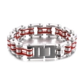 Bracciale a catena da moto in acciaio inossidabile 304 uomo con inserti rossi argento - Stile Catena da Moto Argento e Rosso (KB44585-D)