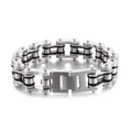 Bracciale da uomo stile industriale a catena di moto in acciaio bicolore nero e argento - Stile Catena da Moto Argento e Nero (KB44586-D)