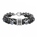 Double-layer map stone beaded bracelet with black metal chain and toggle clasp - Synthetic Snowflake Mixed Style