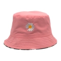 Rosa Anglerhut aus Baumwolle mit Gänseblümchen-Stickerei und verstärkter Krempe - M (56-58cm) / Rosa