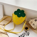 Cute strawberry shaped yellow shoulder bag for girls featuring rhinestones and PU leather - Yellow