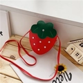 Red strawberry shaped toddler crossbody bag with green leaf top and silver rhinestones - Red