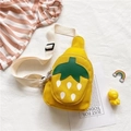Detail of yellow canvas strawberry crossbody bag for kids with adjustable strap and print - 20cm*17cm*5cm / Yellow