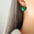 Chic emerald green enamel hoop earring with gold-plated finish for a trendy look - Gold Green Drip Oil Earrings