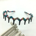 Puffy fabric headband with blue floral pattern on wavy teeth frame for women - Plain Style / Green Floral
