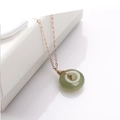 Halskette mit Hetian-Jade-Anhänger und 18K vergoldeter Edelstahlkette für Damen - 15MM (Mit Halskette) / Cyan