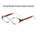 Retro cat-eye glasses frame in transparent grey-tea gradient with golden logo - Grey Tea Frame Clear Lenses