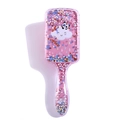 Detailed view of pink cartoon air cushion comb with colorful floating sequins and stars - 1821 Pink Panda (OPP Bag)