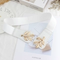 Cintura elastica bianca con elegante fibbia a foglia dorata per abiti da donna - Bianco / 75cm