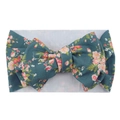 Deep teal baby floral headband featuring a soft fabric bow with pink and yellow flowers - #21 Vintage Floral