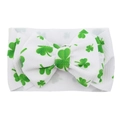 Baby headband with white fabric and green four-leaf clover print featuring a large bow - #8 Clover