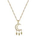 Luxurious gold crescent moon dreamcatcher necklace with sparkling crystal feather pendants - Moon Dreamcatcher Style (E319) / Gold