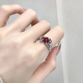 Irregular liquid silver ring with red gemstone in a minimalist hollowed design - Adjustable Open / Hollow Wave Texture Style (JZ2068)