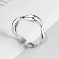 Minimalist S925 sterling silver ring featuring an irregular liquid metal wave design - Adjustable Open / Wavy Ring - Silver