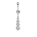 Close-up of silver steel belly ring with cascading gradient cubic zirconia butterfly pendant - Gradient Zircon Dangle JE0069A