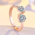 Elegant rose gold S925 silver ring featuring double heart design and pavé crystals - Double Heart Open Ring / J331 (Rose Gold)