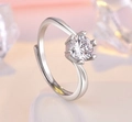 Silver heart six-prong adjustable ring with brilliant round zirconia in romantic setting - Heart Six-Prong Round / J117 (White Gold)