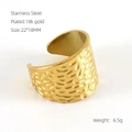 Gehamerde 18k vergulde roestvrijstalen open ring met brede band en textuur - Goud