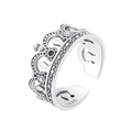Anello corona regolabile in argento sterling 925 vintage con cristalli neri incastonati - Anello aperto a corona