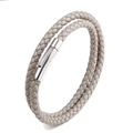 Pulsera de cuero trenzado de doble vuelta gris claro con cierre magnético de plata - 21cm / Beige