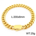 Flat golden Cuban link bracelet in stainless steel with 8mm width and 200mm length - Gold 8mm Wide (KB164528-Z)