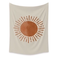Böhmischer Wandteppich mit terrakottafarbenen Sonnenstrahlen auf beigem Stoff - Kurzplüsch / 100x150cm / Strahlende Sonne-GT111803