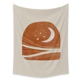Böhmischer Wandteppich mit Sonne und Mond in Terrakotta und Beige für moderne Deko - Kurzplüsch / 100x150cm / Mondlicht Berge-GT111802