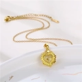 Collar con colgante de corazón en oro de 18K, corona y circonitas en bandeja cerámica - Dorado