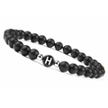 6mm matte black onyx beaded bracelet with letter H charm and silver spacers - Letter H