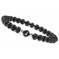 Black matte onyx bead bracelet featuring a silver-tone bead and white letter J detail - Letter J
