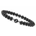 6mm matte black onyx beaded bracelet with a white letter Z charm for couples - Letter Z