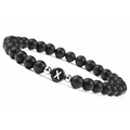 Matte black agate beaded bracelet featuring letter X charm and silver metallic accents - Letter X