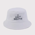 Close-up of 'I CAN'T BREATHE' embroidery on white cotton bucket hat with clean stitching - M / I CAN'T BREATHE White