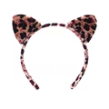 Pink leopard print cat ear headband with soft plush fabric for girls' hair styling - Snow Leopard Print