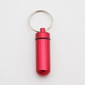 Portable red aluminum pill capsule keychain with waterproof rubber seal ring - Red