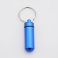 Blue aluminum waterproof pill case with silver keychain ring and airtight rubber seal - Blue