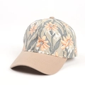 Dettaglio cappello baseball con stampa floreale arancione e visiera kaki cucita - Regolabile / Cachi