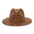 Classic leopard print fedora hat in brown and black wool felt with a wide brim - M(56-58cm) / Khaki
