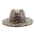 Dettaglio del cappello fedora leopardato con tesa larga e classica trama in feltro di lana - M(56-58cm) / Bianco