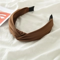 Detailed view of a brown knotted fabric headband with textured cotton linen weave - Dark Coffee