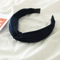 Navy blue fabric knot headband with linen texture on minimalist white background - Navy Blue