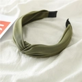 Cross-knot wide headband in army green fabric with soft woven texture and black tips - Grass Green